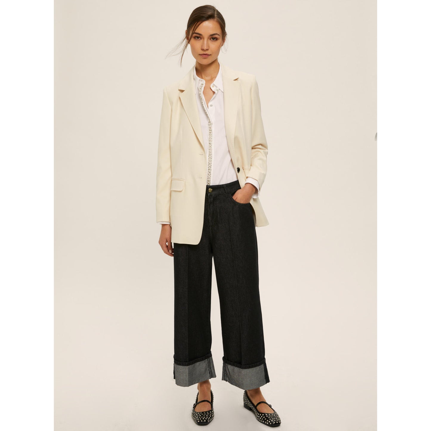 Emme Marella 3 - Camicia in Popeline di Cotone con Perle e Strass - 4620319