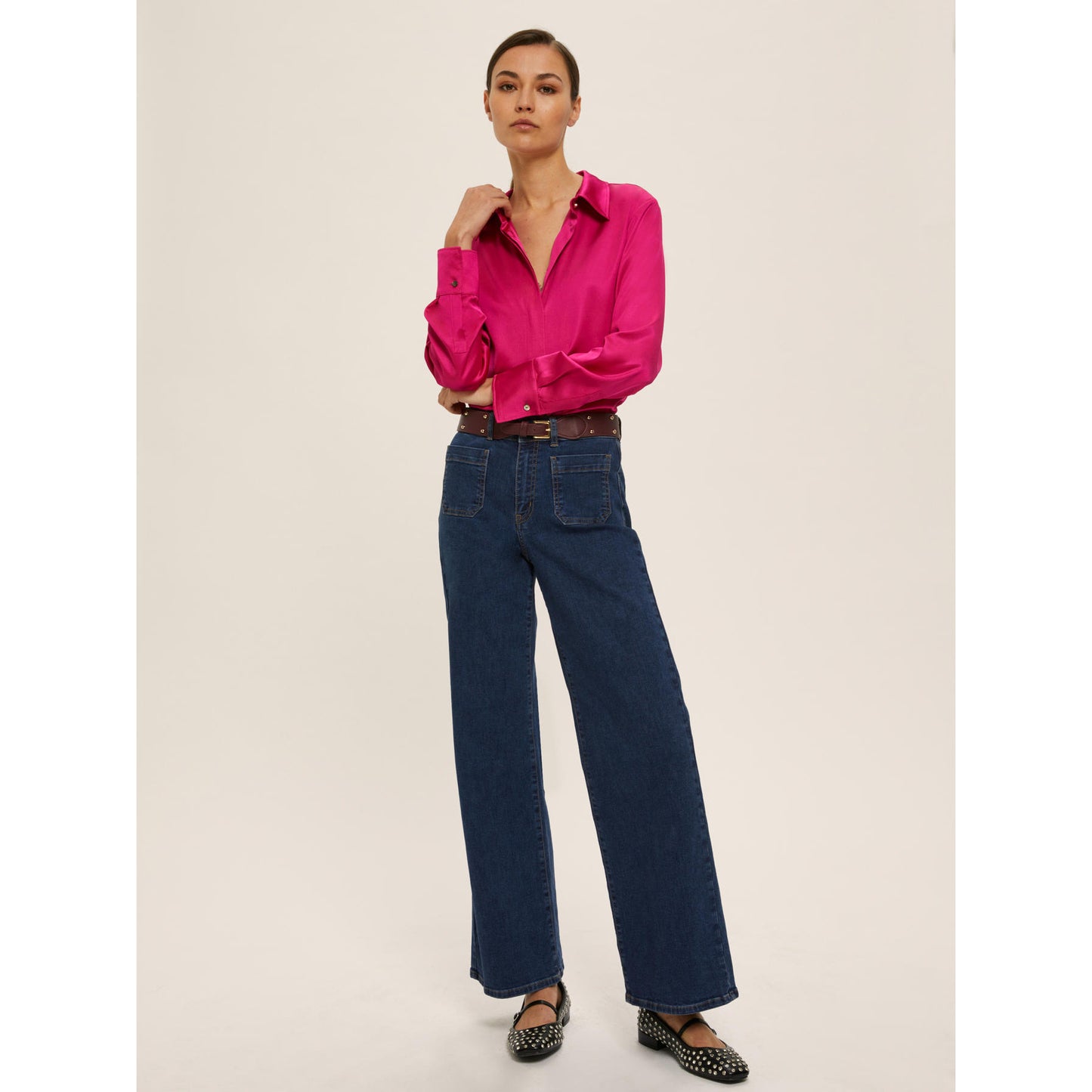 Emme Marella 3 - Camicia in Raso di Viscosa con Bottone Gioiello - 5948695