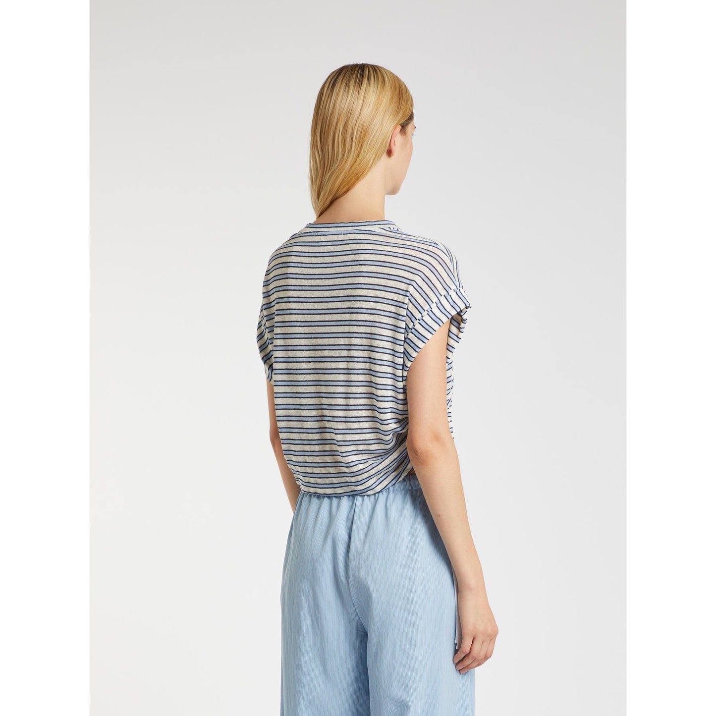 iBlues 2 - T-shirt a Righe in Misto Lino con Coulisse - 9881704