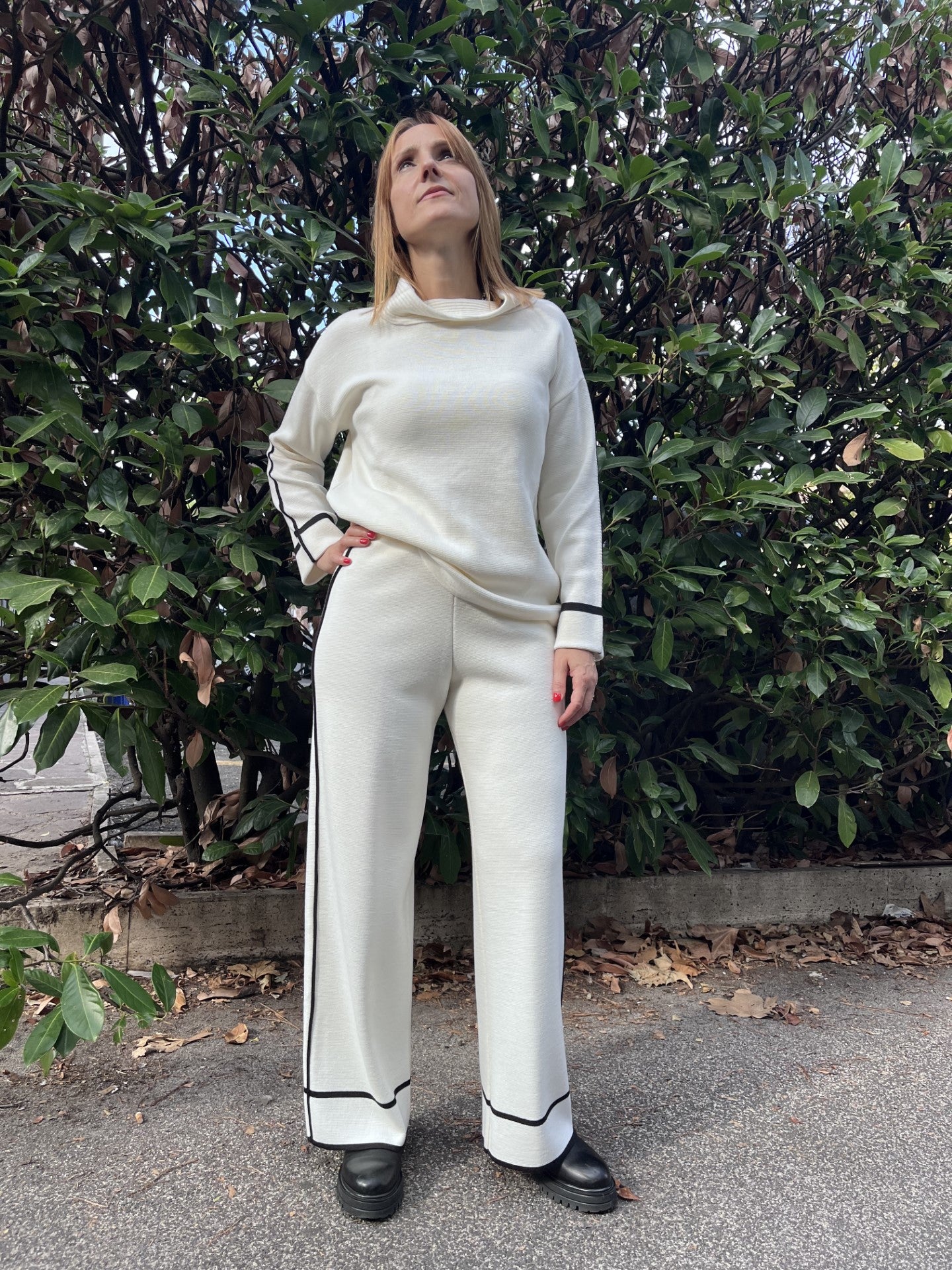 Maria Bellentani - Pantalone Lana Latte Nero - BRUXELLES