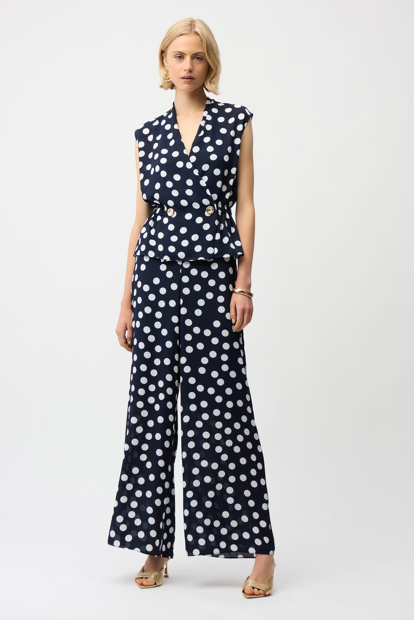 Joseph Ribkoff 261305 229 Pantaloni a gamba larga in georgette con stampa a pois