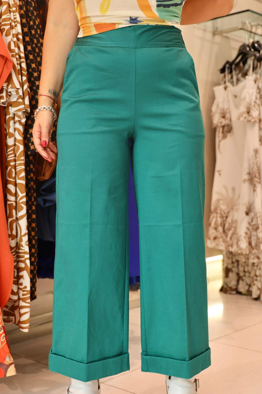 smc r   pantalone verde cotone risvolto