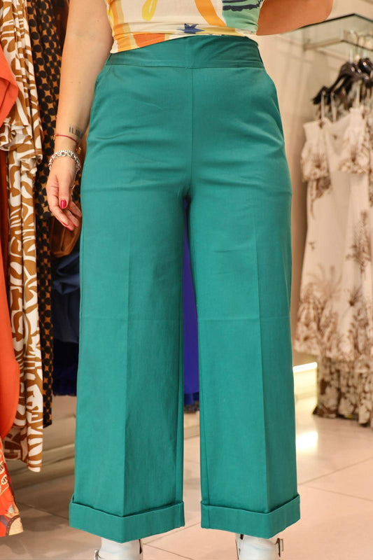 smc r   pantalone verde cotone risvolto