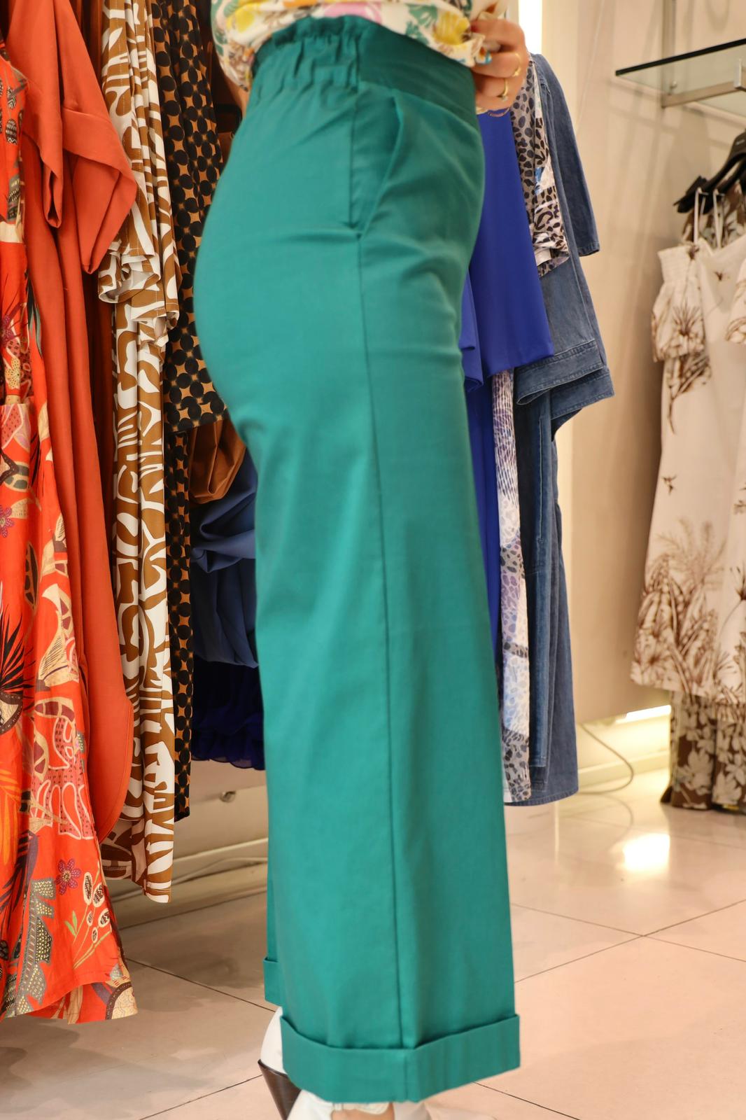 smc r   pantalone verde cotone risvolto