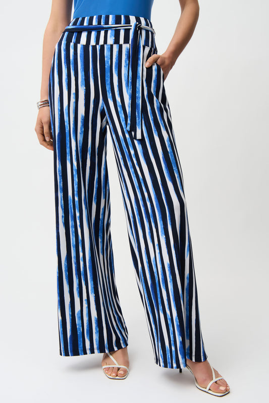 Joseph Ribkoff - Pantaloni a Gamba Larga in Maglia Effetto Seta a Righe - 261292