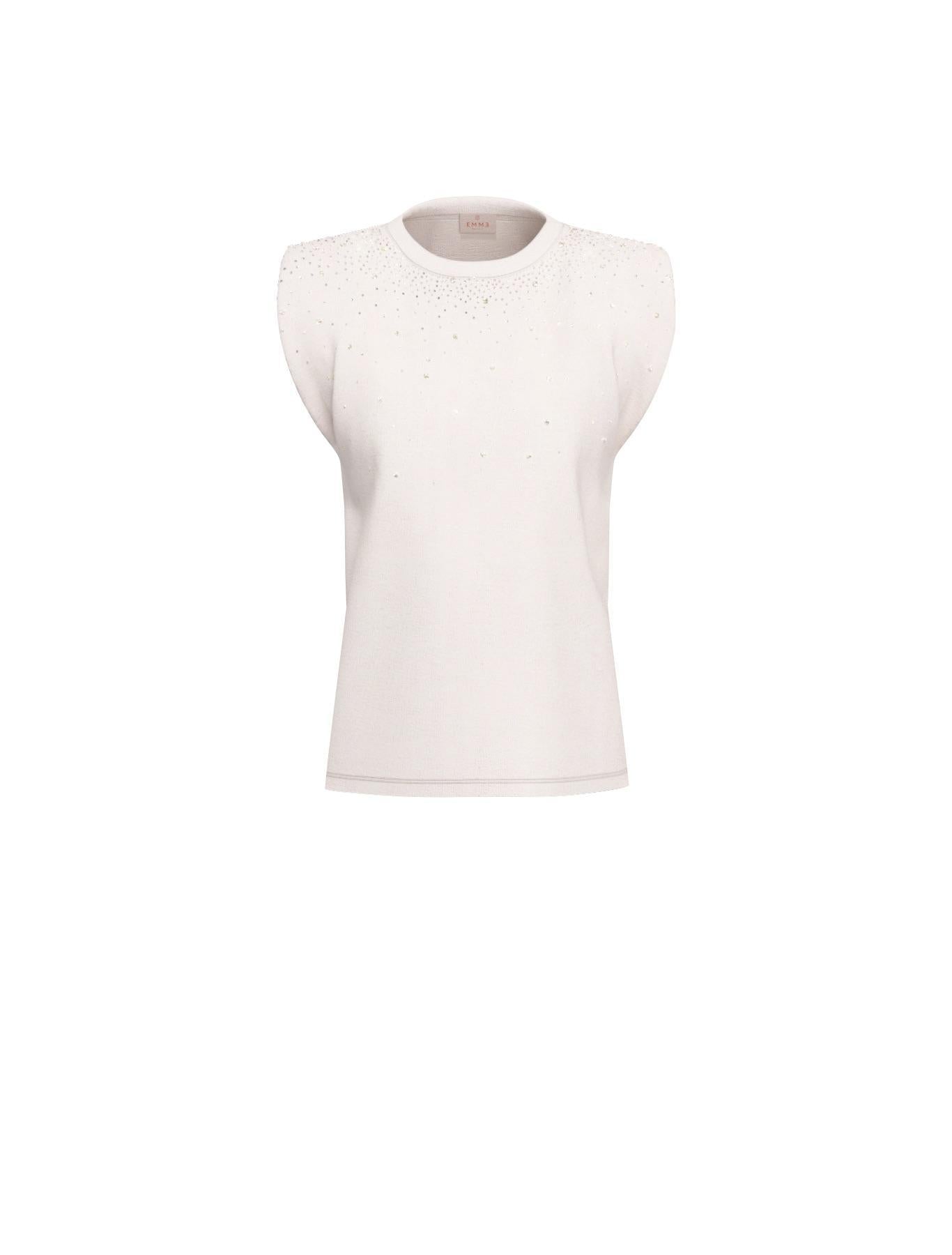 EMME MARELLA 1 EMMUTOPIA T-shirt smanicata con cristalli  BIANCO